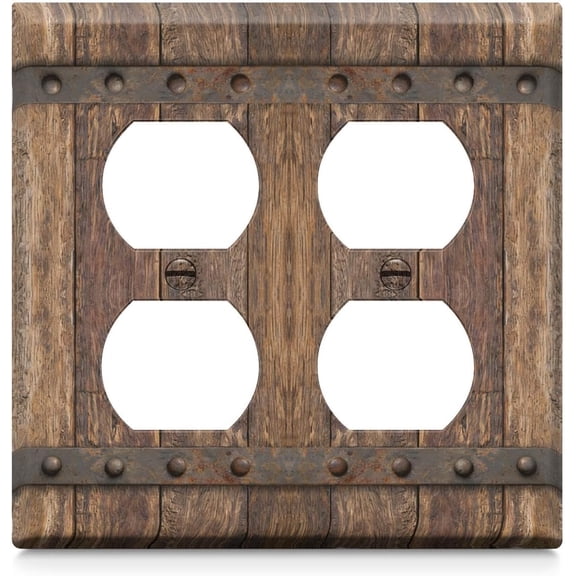 Rustic Brown Wood Barn Door Light Switch Cover Plates Double Duplex Light Switch Plates Outlet Covers Decorative Covers Switch Plate Electrical Wall Plate for Bathroom Home Decor 4.6 * 4.6 Inch