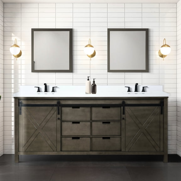 Rustic Brown Wood Double Vanity | 6 Drawers for Storage, 30 in. Mirrors | Bathroom Design