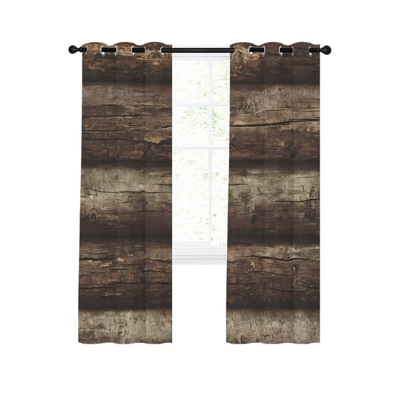 Rustic Brown Wood Grain Blackout Curtains for Bedroom Living Room, Vintage Farmhouse Striped Industrial 63 In Long Thermal Insulated Room Darkening Drapes Grommet Window Treatments, 52 x 63 In