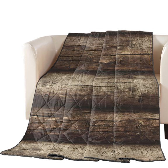 Rustic Brown Wood Grain Quilted Comforters Cooling Blanket Queen Size, Vintage Farmhouse Striped Industrial Cold Comfort for Hot Sleepers Lightweight Air Conditioning Quilt Blanket for Bed