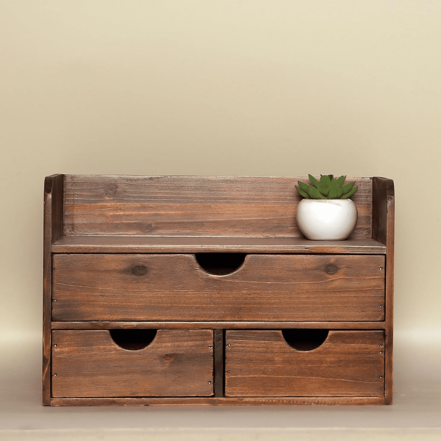 Rustic Brown Wooden 3 Drawer with Shelf Office Desk Organizer & Mail Rack For Desktop,Box for Office Home makeup holder Toiletries Supplies Vanity, No Assembly Required (Brown)