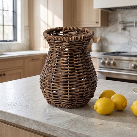 LITINKIMI Brown Imitation Rattan Vase Decorative Woven Flower Holder for Indoor Home and Office Decoration