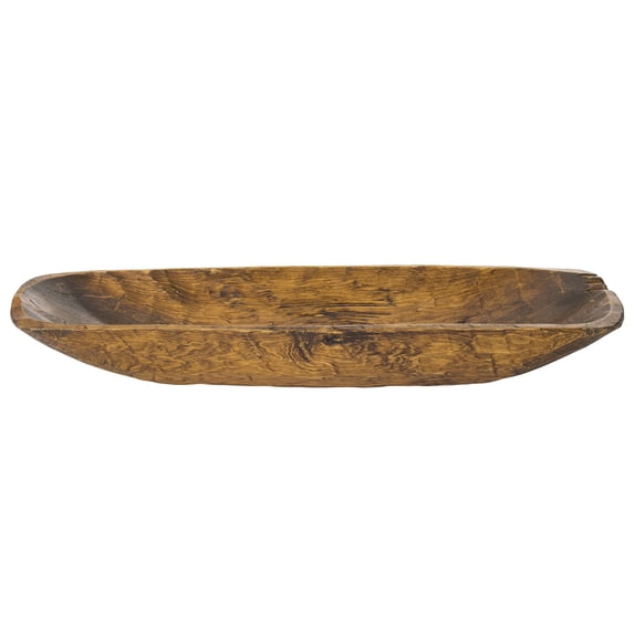 Rustic Brown and Natural Handcarved Thin Oval Centerpiece Bowl