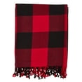 thumbnail image 1 of Rustic Buffalo Plaid 100% Cotton Throw Blanket with Hand-Knotted Fringe (Red), 1 of 3