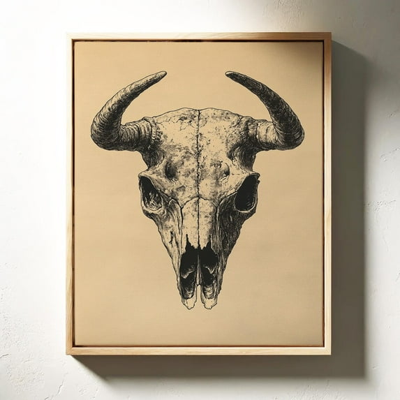 Rustic Buffalo Skull Print – Black And White Horned Skull Western Wall Art, Gothic Bison Decor, Vintage Anatomy Drawing Wall Art, Modern Wall Decor, 16x24 UNFRAMED