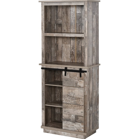 Rustic Buffet Cabinet | 5 - Tier Shelving for Pots and Pans, Sliding Door for Aesthetic Appeal | MDF with Distressed Finish | Anti - Tipping Feature for Stability