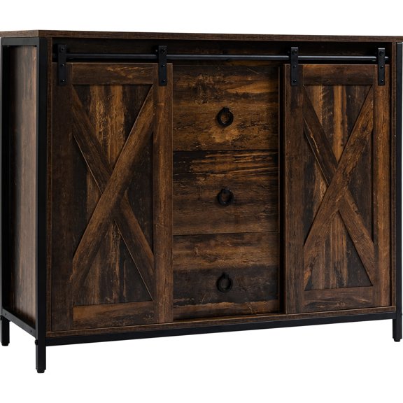Rustic Buffet Cabinet with Sliding Doors for Hiding Belongings in Dining Area