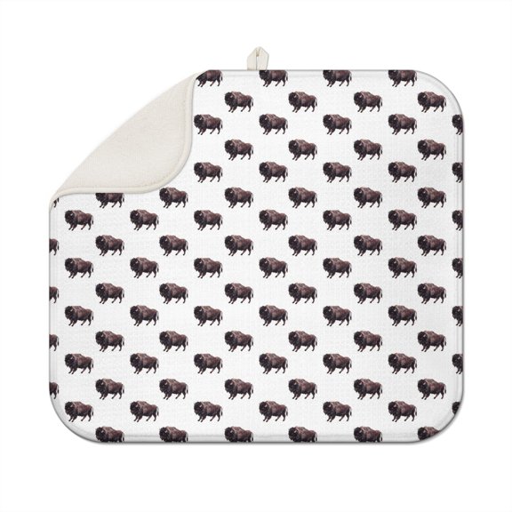 Rustic Bull & Artistic Floral Drying Mat - 18x16 Inch 3-Layer Thick Absorbent Dish Drainer, Reusable Washable Countertop Protector for Farmhouse Kitchen
