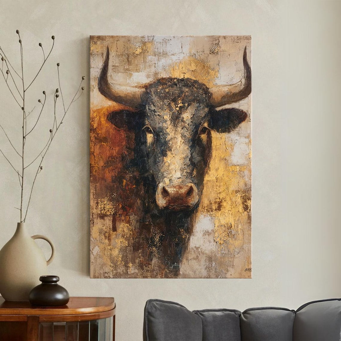Rustic Bull Rustic Bull Portrait Print Abstract Western Wall Art Modern Farmhouse ...
