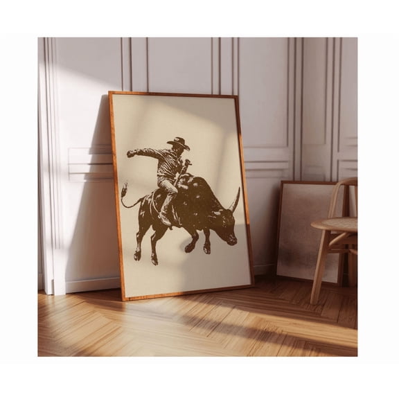 Rustic Bull Rider Wall Art Western Cowboy Rodeo Poster Vintage Rodeo Decor Country Ranch Style Cowboy Silhouette Poster Wall Art Modern Wall Decor