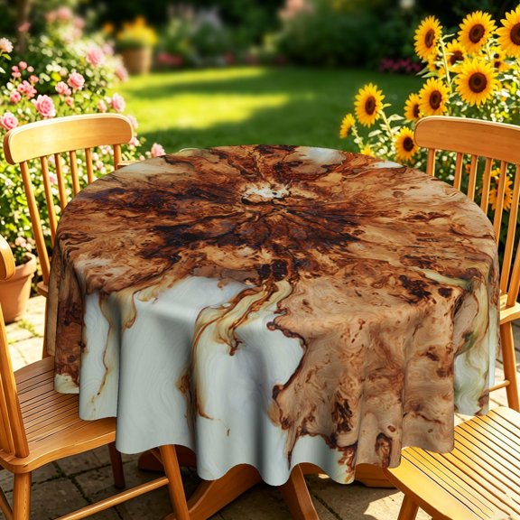Rustic Burl Wood Resin Pattern 2D Print Round Tablecloth, Decorative Table Cover for Kitchen Dining, Backyard Patio Parties, Casual Outdoor Family Gatherings