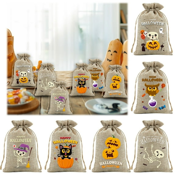 Rustic Burlap Halloween Candy Bags Set Of 6 Reusable Jute Candy Bags For Trick Or Treat Halloween Party Favors Kids Halloween Decorations And Halloween Gift Bags Eco Friendly Halloween Candy Holders
