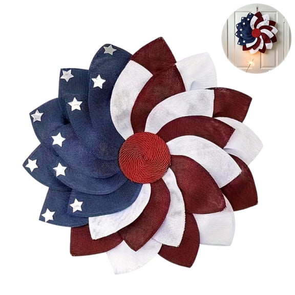 Rustic Burlap Patriotic 18" Wreath, 2026 New Patriotic Round Wreath, American Flag Style 4th of July Front Door Home Decor(1PC)
