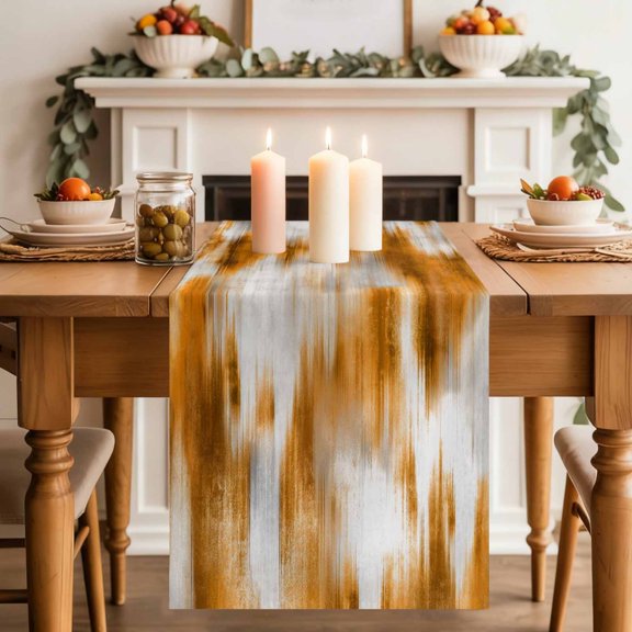 Rustic Burnt Gray Orange Table Runner 70 Inches Long,Kitchen Dining Tablerunners Modern Beige Abstract Art Linen Table Runners Dresser Scarves for Home Dinner Wedding Holiday Party Decor