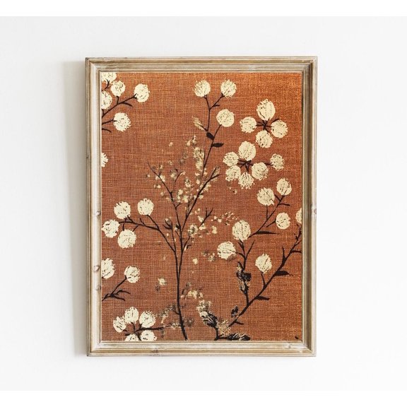 Rustic Burnt Orange Textile Fall Tapestry Wall Art Poster Vintage Traditional Wall Art Poster Antique Fall Poster able Art E660, Stretched Canvas Size 16x24 F03.1.18l470