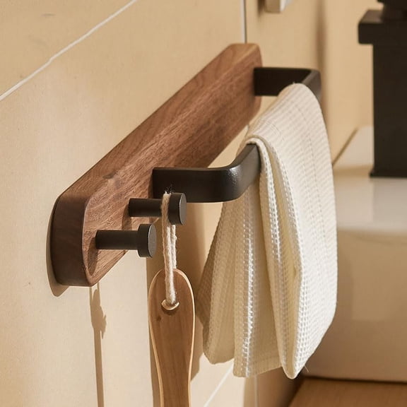 Rustic Burnt Wood Bathroom Towel Bar with Metal Rod, Wall Mounted Bath Towel Rack Bathroom Hook Row Hook 48cm$$Tools & Hardware Other