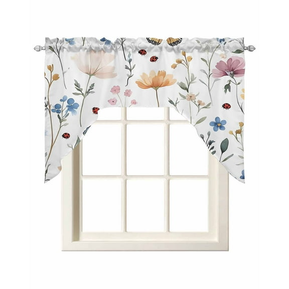 Rustic Butterfly Flowers Kitchen Swag Valances for Windows, Spring Botanical Floral Swag Valances Curtains for Living Room, Rod Pocket Window Treatments for Bathroom, Bedroom, Cafe, 56"x36"