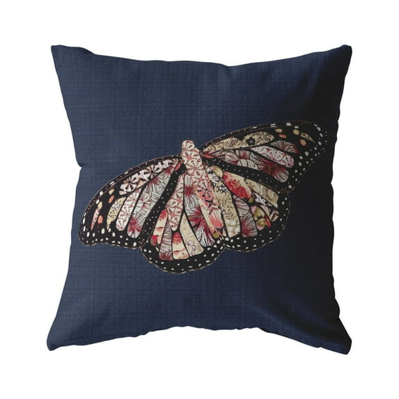Rustic Butterfly Indoor/Outdoor Fabric Pillow with Removable Cover in Blue 18x18