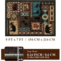 Rustic Cabin Area Rug 5x7, Machine Washable  Bear Rug, Non-Slip Low Pile Print Pattern Southwestern Rug for Living Room Bedroom