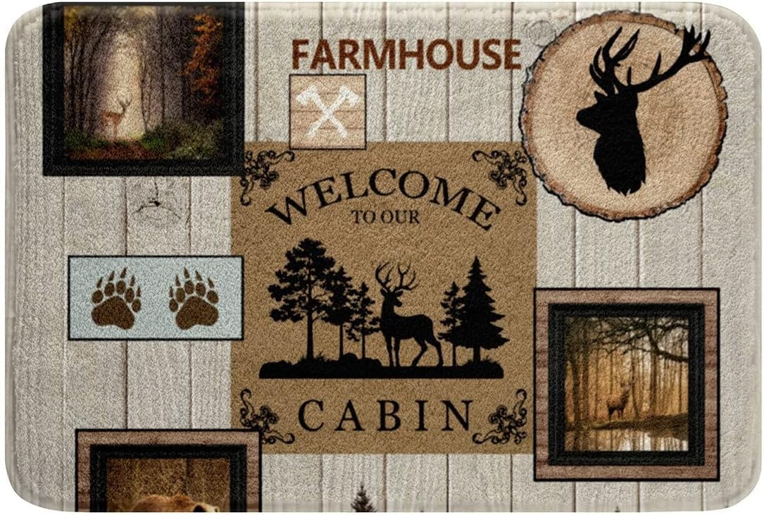 Rustic Cabin Bath Rugs Woodland Wildlife Bear Moose Deer Bath Mat for