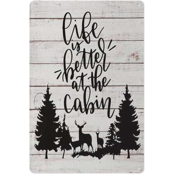 Rustic Cabin Bathroom Tin Sign, Woodland Wall Decor, 8 x 12 Inch Metal Plaque