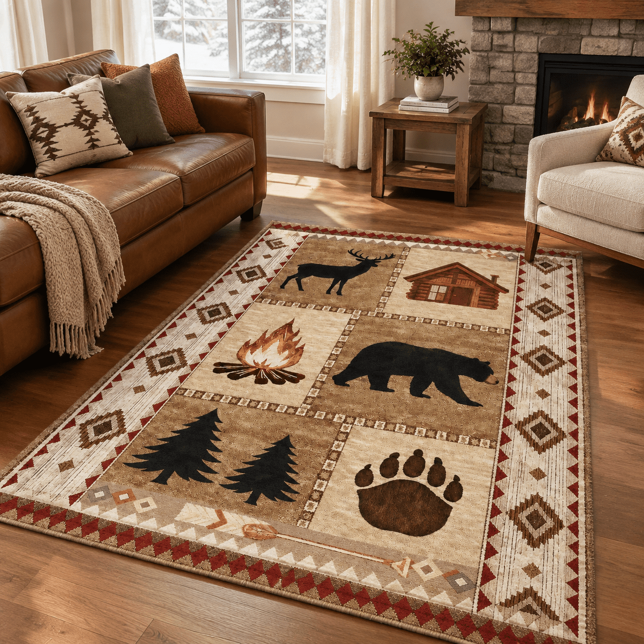 Ear Rug Rustic Cabin Bear Deer Area Rug 4x6 Lodge Country For Bedroom Washable ...