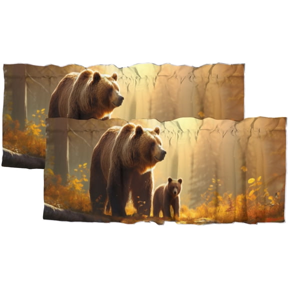 Rustic Cabin Bear Kitchen Window Curtain Valance Wild Animal Country Forest Pine Tree Autumn Window Treatment for Living Room Bedroom Bathroom 54 by 18 in, 2 Panel