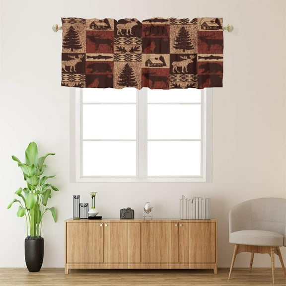Rustic Cabin Bear Moose Valance Curtains for Windows, Red Black Buffalo Check Plaid Farmhouse Animal Window Treatments for Kitchen Bathroom Bedroom Livingroom 54 x 18 inch, 1 Panel
