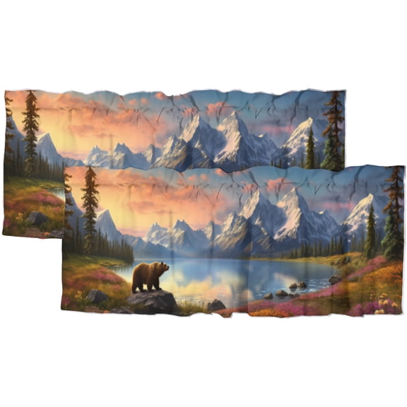 Rustic Cabin Bear Valance Rod Pocket Window Curtain for Kitchen Forest Lodge Stream Hunting Wildlife Nature Scenery Privacy Window Valances for Living Room Kitchen 54 by 18 in, 2 Panel