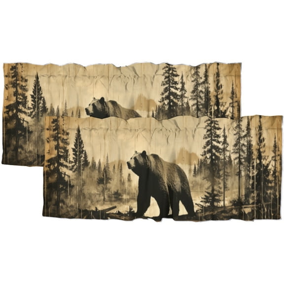 Rustic Cabin Bear Window Curtain Valances Woodland Hunting Country Lodge Wildlife Animals Privacy Window Valances for Living Room Kitchen 54 by 18 in, 2 Panel