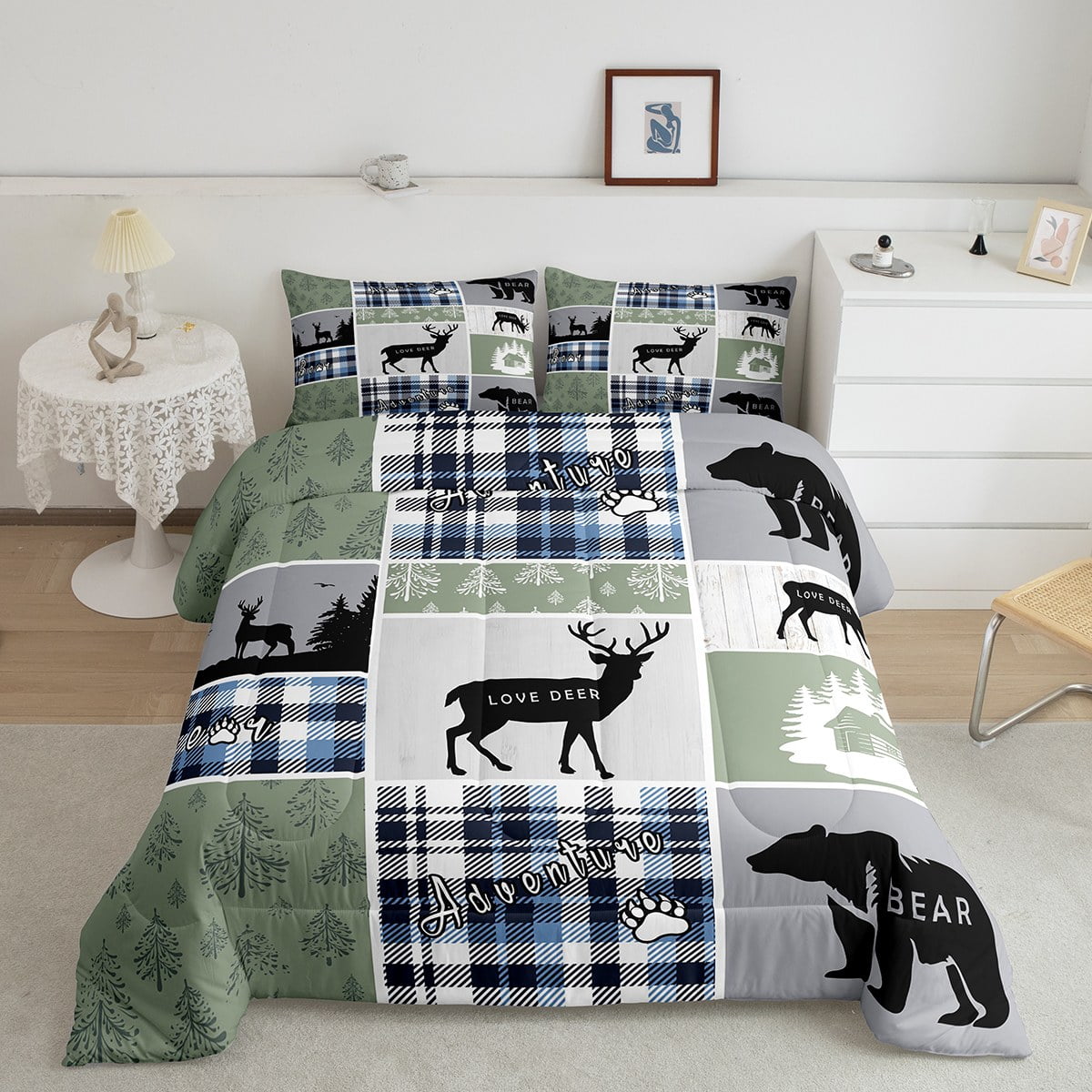 Rustic Cabin Comforter Set, Hunting Bear Deer Bedding Sets Queen ...