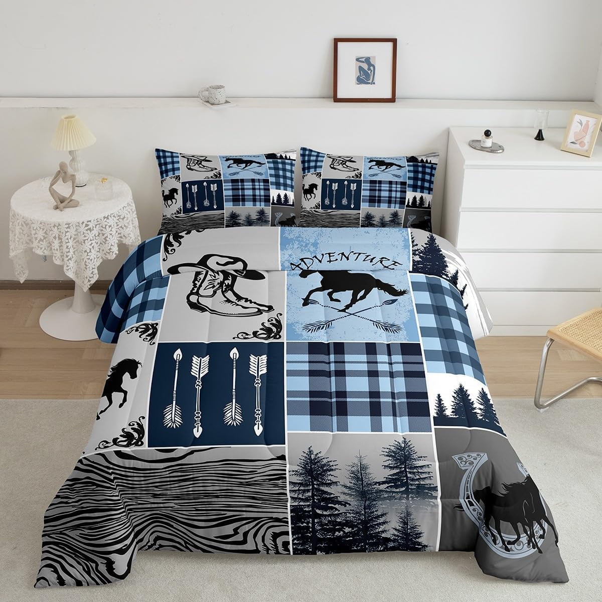 Rustic Cabin Comforter Set for Men Farmhouse Country Bear Moose Bedding
