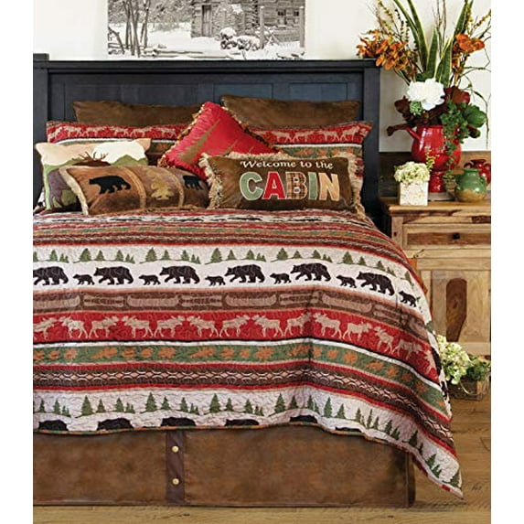 Carstens Cabin & Lodge Stripe Quilt Set, King, Red