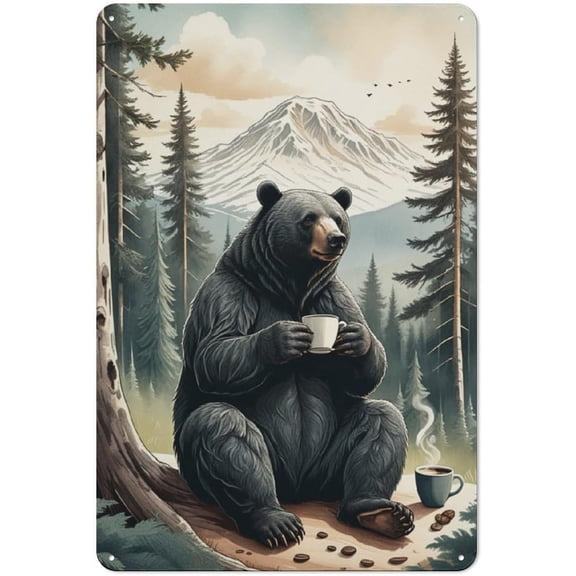 Rustic Cabin Decor Metal Tin Sign with Bear And Nature Themes,Bring A Cozy Wilderness Feel to Your Home with Vintage Wall Art for Any Room in Your Lodge Or Cabin,Coffee Bar 8x12 inch