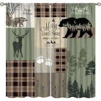 Rustic Cabin Deer Curtains Farmhouse Mountain Hunting Bear Moose Elk Plaid Checked Forest Happy Holiday Window Treatment Drapes for Home Decor Living Room 21x54in,2 Panel Set