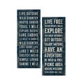 thumbnail image 1 of Rustic Cabin Distance Typography "Live Outside" and "Live Free" Panel Set by Michael Mullan; Lodge Decor; Two 8x20in Unframed Paper Posters (Printed on Paper, Not Wood). Blue/Cream, 1 of 1
