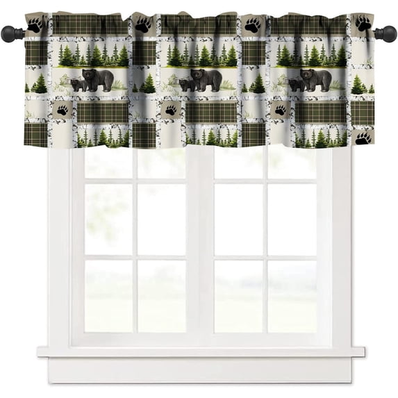 Rustic Cabin Kitchen Blackout Valance Curtains Bear Deer Forest Vintage Retro Western Country Wildlife Farmhouse Valances for Living Room Bedroom,54X18 1 Piece