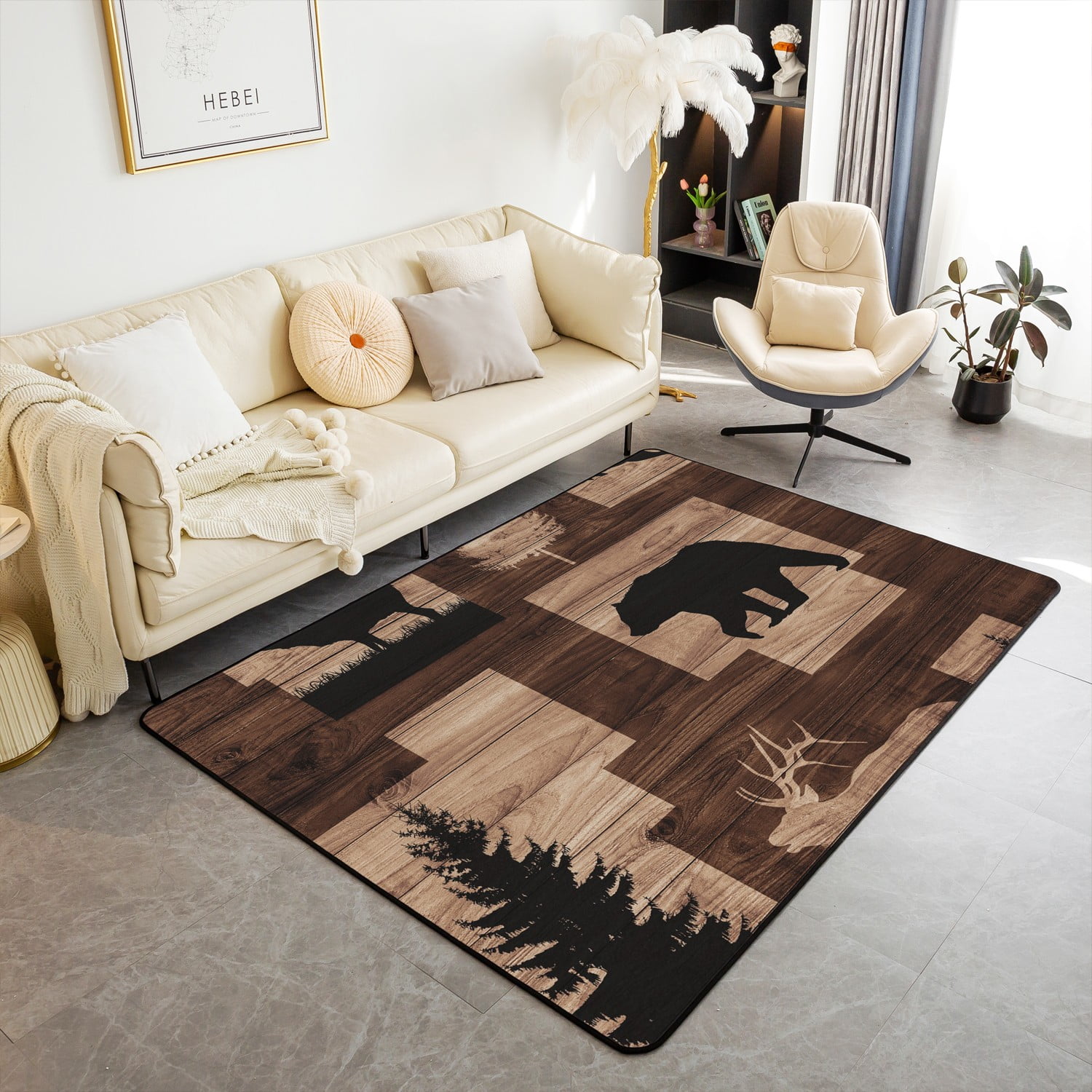 Rustic Elk Rugs Rustic Cabin Lodge Area Rug 3x5 for Bedroom Living Room, Hunting Elk ...