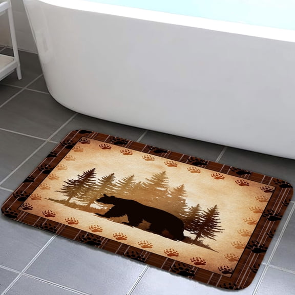 Rustic Cabin Lodge Bear Bath Rugs for Bathroom,  16X24in