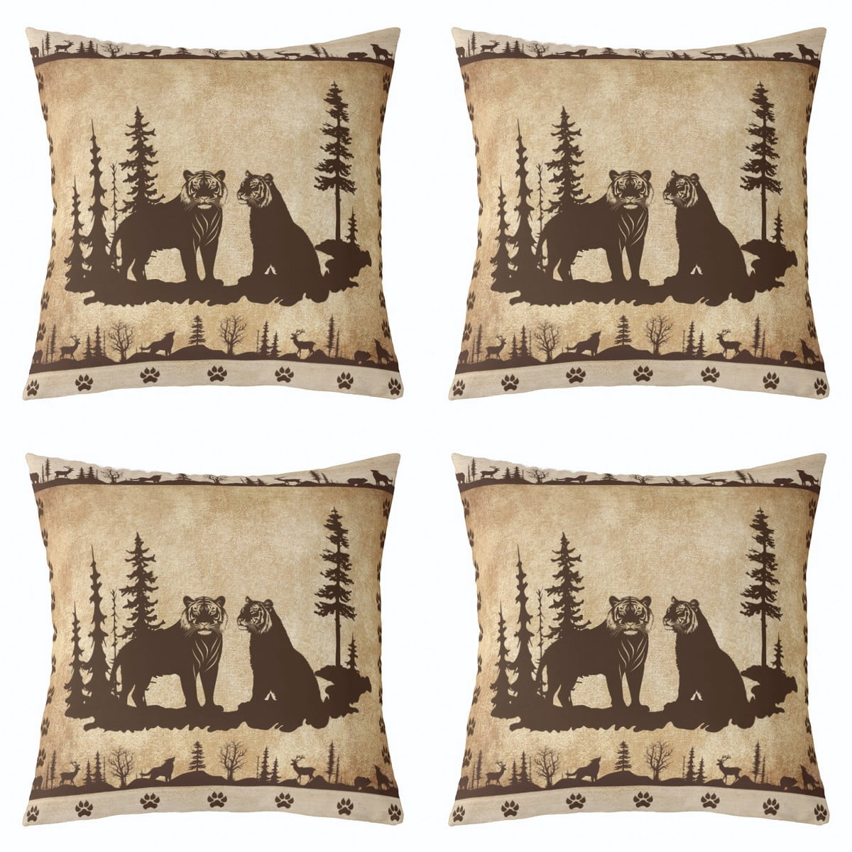 Set Of 4 Cartoon Animal Pillow Covers - Lion, Elephant, Giraffe Designs For Kids Room, Classroom, 18x18 Inches 1 thumbnail image