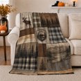 thumbnail image 1 of Rustic Cabin Moose Bear Mountain Patchwork, Peaceful Mountain Lake Scene, Warm Flannel Blanket for Cabin and Lodge, Outdoor Lovers person's Day Gift, Artistic Home Decor, 1 of 9