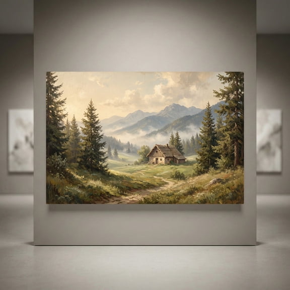 Rustic Cabin Mountain Wall Art Print, Forest Decor
