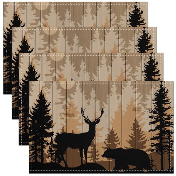 Rustic Cabin Placemats Set of 4 12x18 Deer Bear Hunting Table Mats Rustic Farmhouse Cabin Place Mat Woodland Animal Table Decor for Party Kitchen Dining