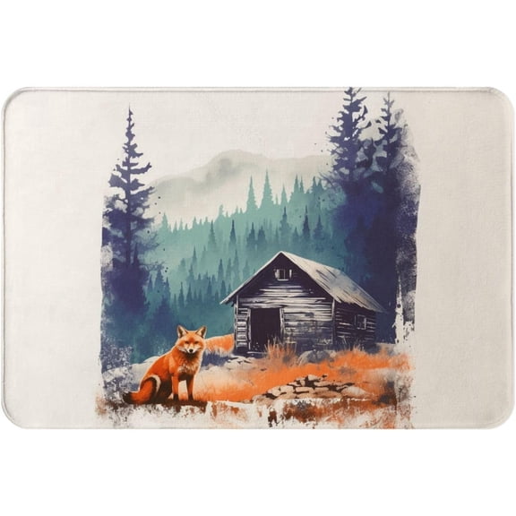 Rustic Cabin Red Fox Indoor Doormat Memory Foam Non Slip Rubber Backing Bath Rug for Front or Back Door Laundry Room Living Room Bedroom 16 x 24 in