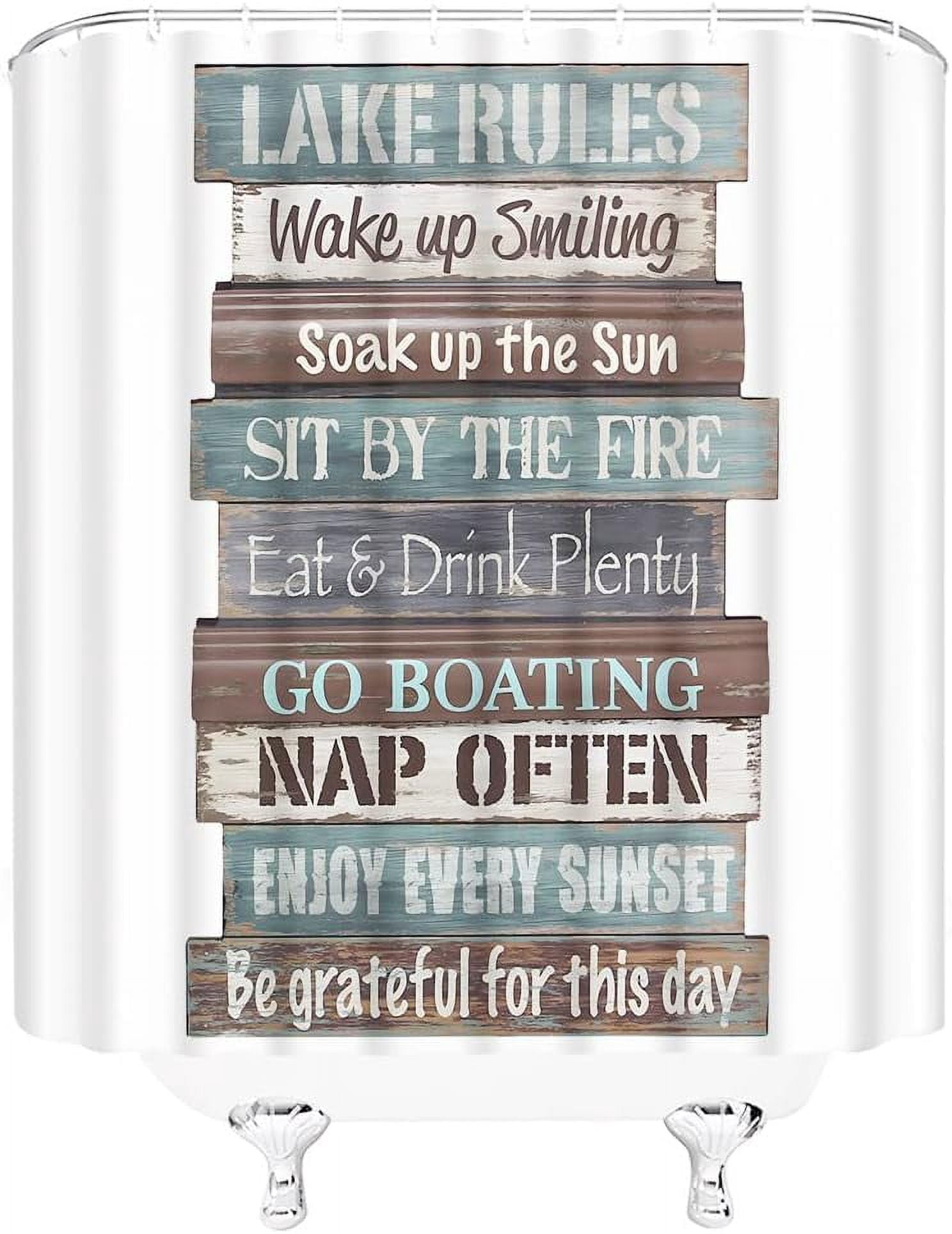 Rustic Quotes Rustic Cabin Shower Curtain Lake Rules Farmhouse Vintage Wooden Plank ...