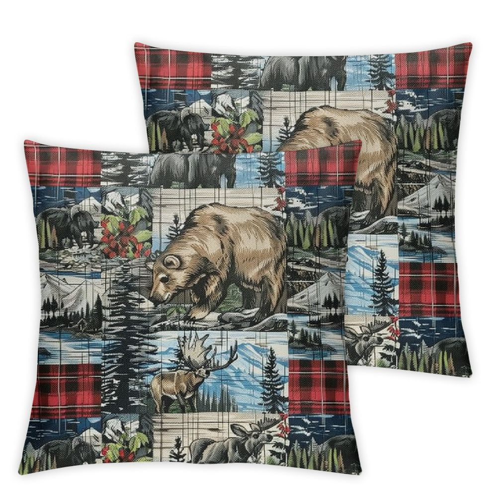 of Rustic Cabin Throw Pillow Covers , Woodland Wolf Deer Bear Pillow
