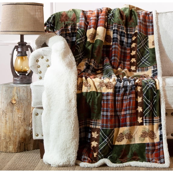Carstens, Inc. Ultra Premium Super Soft Plush Sherpa Fleece Oversized Throw Blanket 54" x 68", Tree Plaid