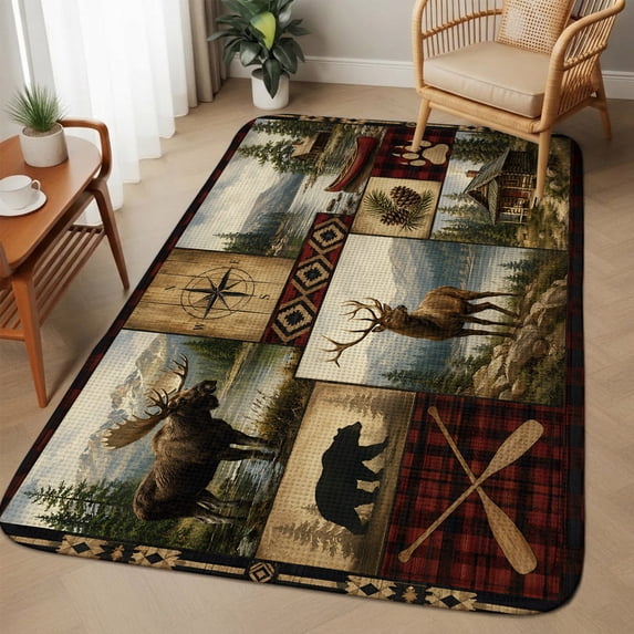 Cabin Styel Rug Rustic Cabin Washable Area Rugs for Living Room Bedroom, Large Non Slip ...