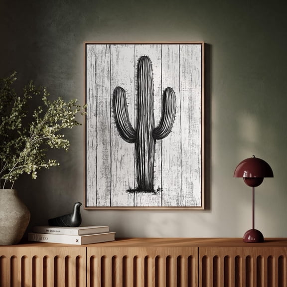 Rustic Cactus Black And White Desert Print Western Farmhouse Poster, 24x36 UNFRAMED