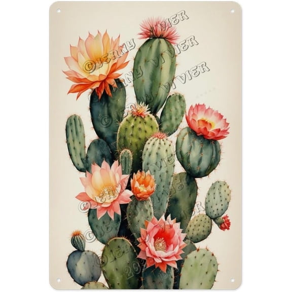 Rustic Cactus Kitchen Tin Sign  Farmhouse Metal Wall Art with Desert Plant  Succulent Kitchen Decor for Southwest Homes, Coffee Corners, or Pantry  12x16 Inches